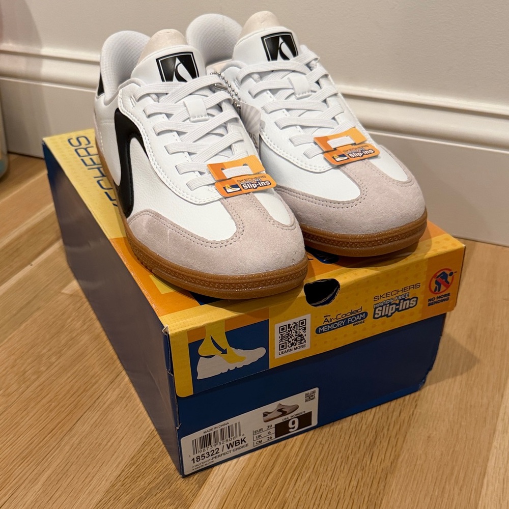 Skechers White and Black Slip-ins. New with box